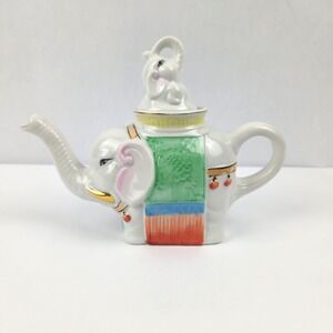 Vintage Elephant Teapot Porcelain Japan Gold Gilt Figural Tea Pot White Elephant